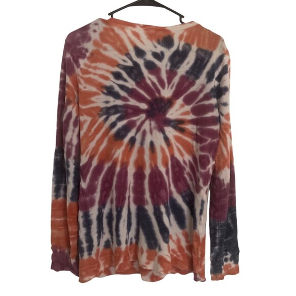 Lucky Brand Womens Tie-Dye Long-Sleeve Henley Shirt M Boho Hippie Relaxed Fit - Picture 3 of 4